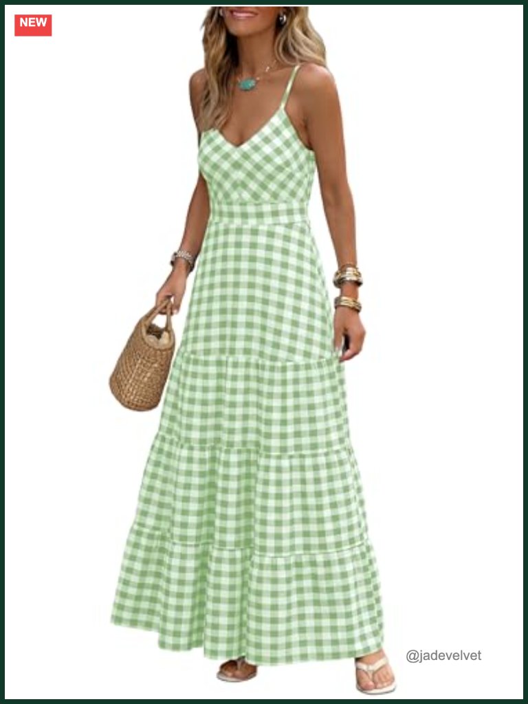 Smocked Gingham Maxi Dress With Pockets